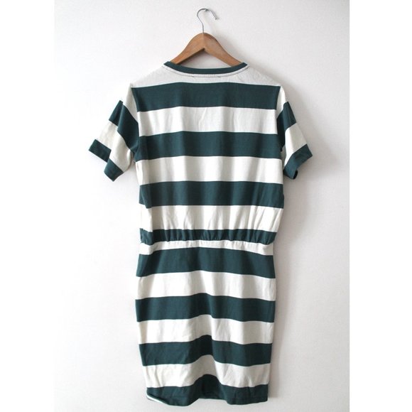 Veronica Beard Tyla Knotted Stripe T-Shirt Dress / Large / Teal Ecru - Picture 6 of 12